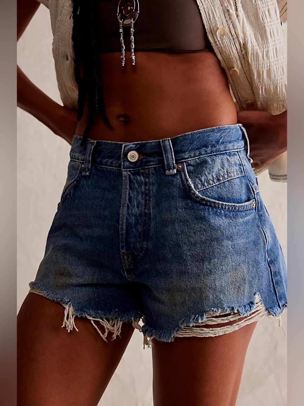 We The Free Distressed Blue Denim Jean Shorts